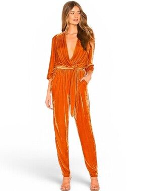 YOUNG FABULOUS & BROKE X REVOLVE Bellows Velvet Jumpsuit In Marigold - Medium